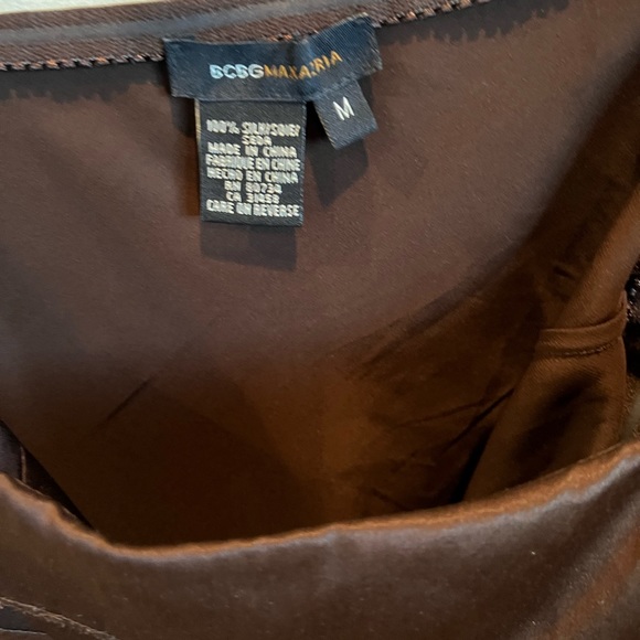 BCBG brown satin tank top with built in shelf-bra. Size medium. Runs small. - Picture 3 of 6